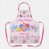 Tablier Joyeux Anniversaire Motif Fleurs Sauvages Oiseaux (Recto)