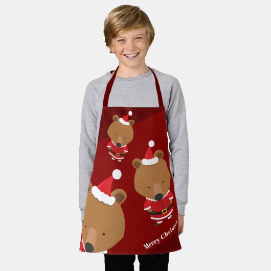 Tablier Joyeux apéro de Noël à l'ours mignon Père Noël Bou (Porté)