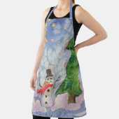 Tablier Joyeux Arbre De Noël Et Aquarelle De Snowman Froid (Insitu)