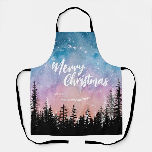 Tablier Joyeux arbre de Noël Forêt de script de nuit (Recto)