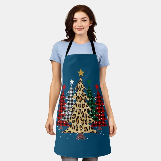 Tablier Joyeux arbres de Noël avec Buffalo Plaid & Leopard (Porté)