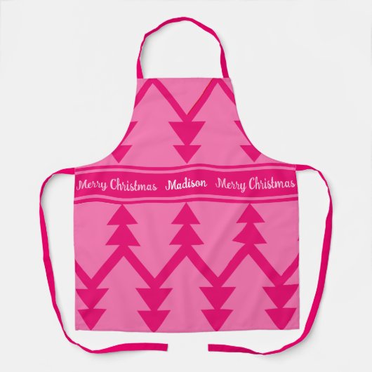 Tablier Joyeux Arbres de Noël personnalisés Nom Pink Apron (Recto)