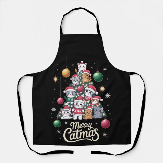 Tablier Joyeux Catmas Noël Chat Arbre Ornements Pull (Recto)