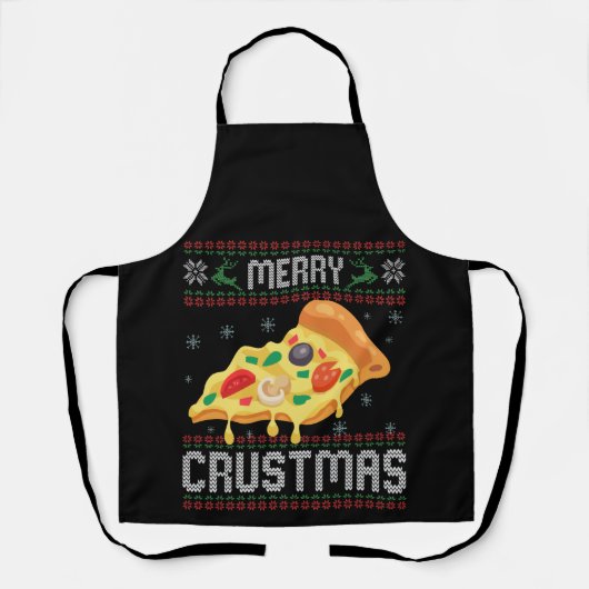 Tablier Joyeux Crustmas Funny Pizza de Noël laide Sweat (Recto)