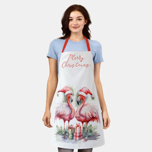Tablier Joyeux Flamants roses roses de Noël (Porté)