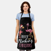 Tablier Joyeux flockage Noël rose Père Noël Flamant rose (Porté)