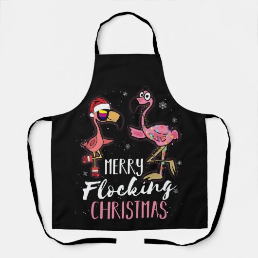 Tablier Joyeux flockage Noël rose Père Noël Flamant rose (Recto)