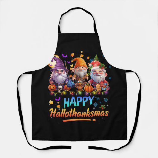 Tablier Joyeux Hallothanksmas Gnomes Halloween Thanksgivin (Recto)