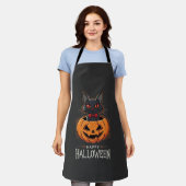 Tablier Joyeux Halloween Chat Noir Design de Citrouille_1 (Porté)