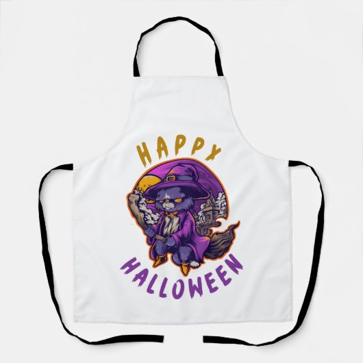 Tablier Joyeux Halloween Halloween Sorcière Chat (Recto)