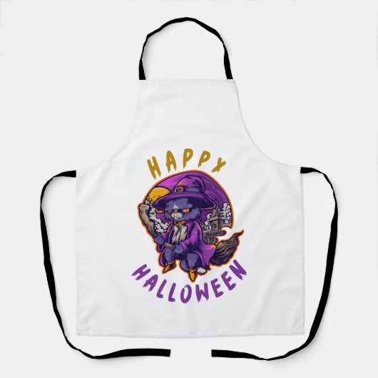 Tablier Joyeux Halloween Sorcière de Halloween Chat (Recto)
