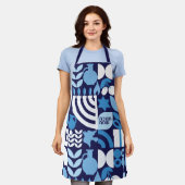 Tablier Joyeux Hanoukka moderne Hébreu Menorah & Stars Apr (Porté)