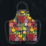 Tablier Joyeux Hanoukka Personnalisé Menorah Latkes Stars<br><div class="desc">Faites sourire Bubbie (ou n'importe qui !) cet Hanoukka / Chanukah et égayer la fête familiale avec nos Hanoukka / Chanukah personnalisées modernes Tabliers géométriques. Menorah, Latkes de pommes de terre, Dreidels, Donuts, Etoiles & Huile d'olive... Symboles juifs d'Hanoukka - ils sont tous là ! L'hébreu modifiable dit "Chanukah Sameach"-...</div>