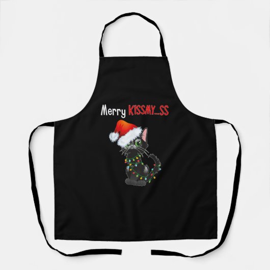 Tablier Joyeux Kissmy..ss Chat noir Lumières de Noël Chat (Recto)