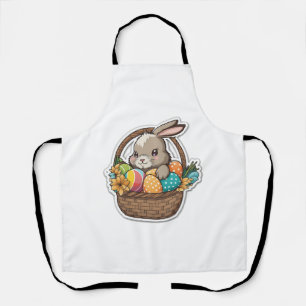 Tablier Joyeux lapin de Pâques avec un panier d'oeufs colo