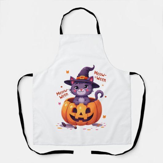 Tablier Joyeux Meow-a-ween - Chouette Chat Sorcière Citrou (Recto)