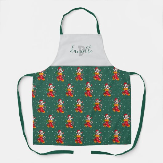 Tablier Joyeux Motif de neige Noël personnalisé Monogramme (Recto)