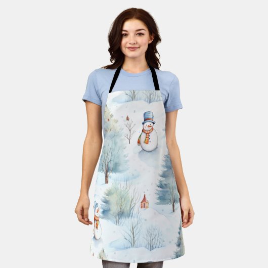 Tablier Joyeux Motif des Snowmen (Porté)
