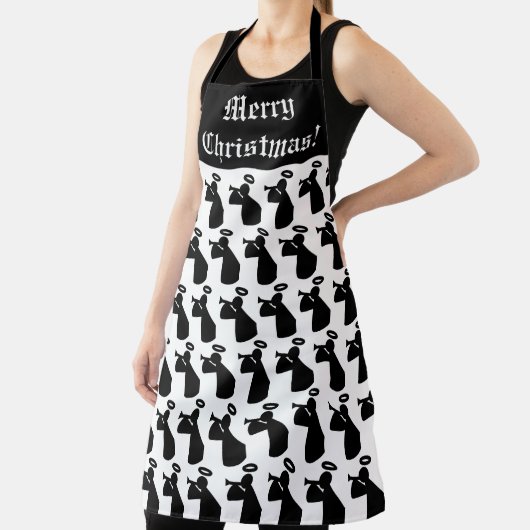 Tablier Joyeux Noël Angel Motif noir et blanc (Insitu)