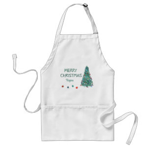 Tablier Joyeux Noël aquarelle personnalisée Arbre de Noël