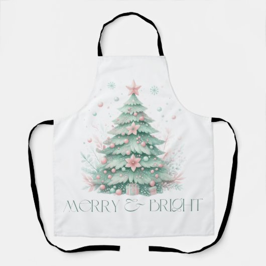 Tablier Joyeux Noël Arbre de Noël Menthe Rose Clair (Recto)