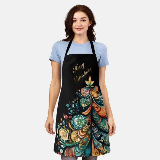 Tablier Joyeux Noël Arbre Moderne Boho Chic (Porté)