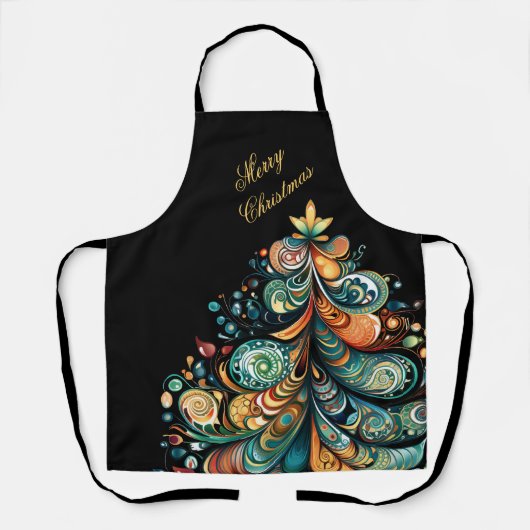 Tablier Joyeux Noël Arbre Moderne Boho Chic (Recto)