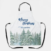 Tablier Joyeux Noël arbres forêt Aquarelle script (Recto)