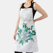 Tablier Joyeux Noël blanc Poinsettia Snowflakes (Insitu)