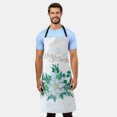 Tablier Joyeux Noël blanc Poinsettia Snowflakes (Porté)
