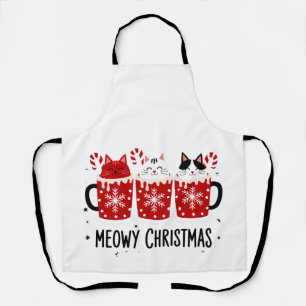 Tablier Joyeux Noël Chats Chocolat Chaud Canne de Bonbon N
