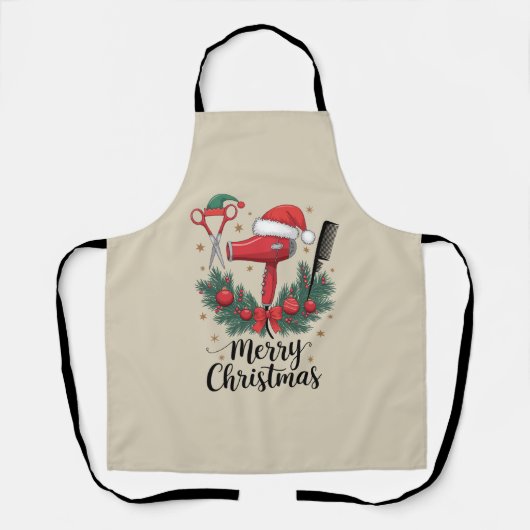 Tablier Joyeux Noël Coiffeur Coiffeuse Noël Cheveux (Recto)