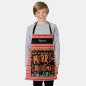 Tablier Joyeux Noël de l’enfant Nom Customisé rose (Porté)