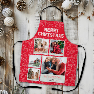 Tablier Joyeux Noël Dessins Rouge 5 Photo Cadeau de Famill