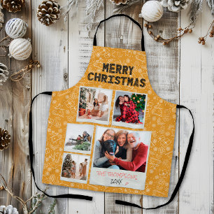Tablier Joyeux Noël Doodles Jaunes Cadeau de famille de 5