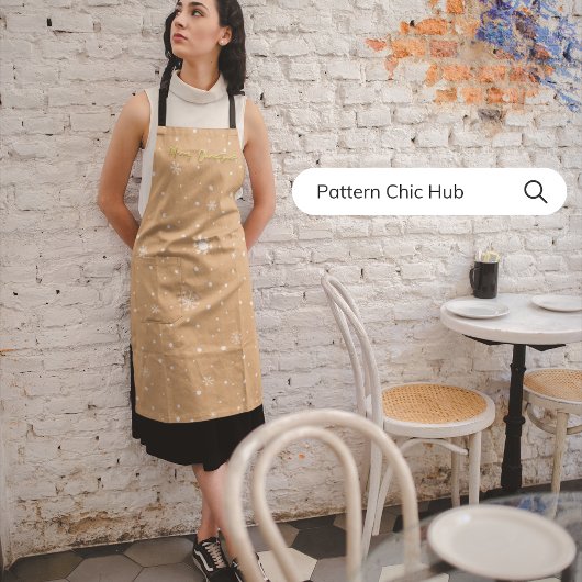 Tablier Joyeux Noël Elégant Pastel Beige Snowflake