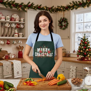 Tablier Joyeux Noël en typographie blanche élégante