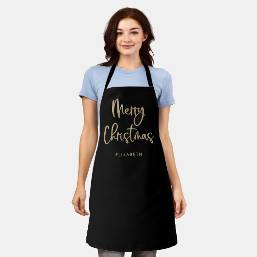 Tablier Joyeux Noël | Faux Gold sur Black Décontracté Scri (Porté)