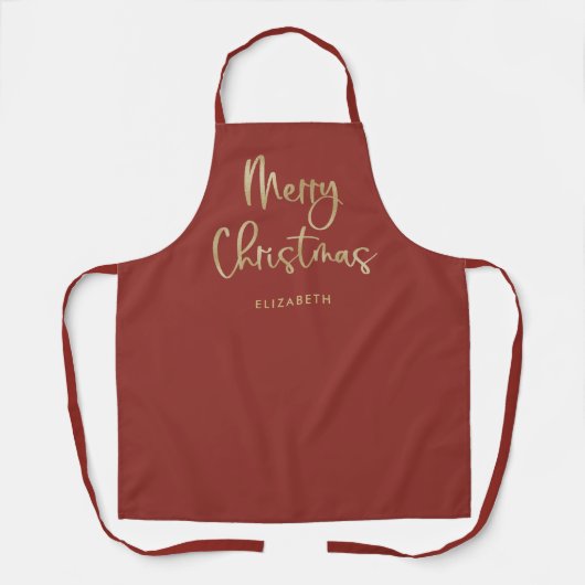 Tablier Joyeux Noël | Faux Gold sur Red Décontracté Script (Recto)