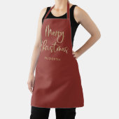 Tablier Joyeux Noël | Faux Gold sur Red Décontracté Script (Insitu)