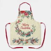 Tablier Joyeux Noël fleuri vert de pin bordeaux (Recto)