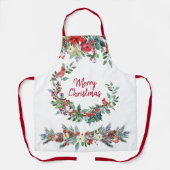Tablier Joyeux Noël floral bordeaux vert pin blanc (Recto)