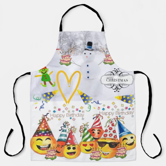 Tablier Joyeux Noël Joyeux Anniversaire Impression Apron (Recto)