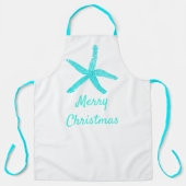 Tablier Joyeux Noël Pastel Turquoise Bleu Starfish Blanc (Recto)