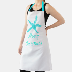 Tablier Joyeux Noël Pastel Turquoise Bleu Starfish Blanc