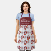 Tablier Joyeux Noël Plaid Baking Nom de l'équipage Rouge (Porté)