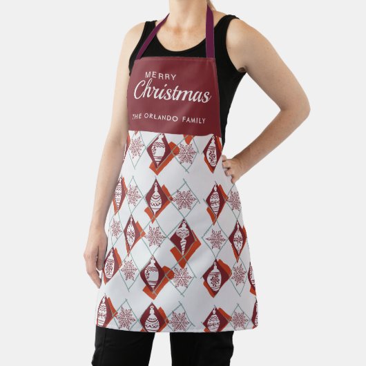 Tablier Joyeux Noël Plaid Baking Nom de l'équipage Rouge (Insitu)