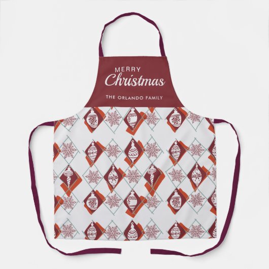 Tablier Joyeux Noël Plaid Baking Nom de l'équipage Rouge (Recto)