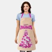 Tablier Joyeux Noël rose mignon Arbre Joyeux Vacances (Porté)
