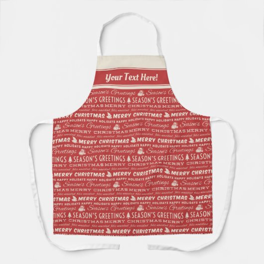 Tablier Joyeux Noël rouge et blanc Typographie rétro (Recto)